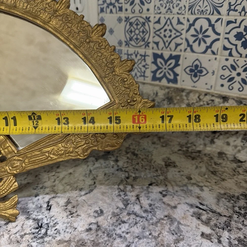 Vintage Brass Vanity Mirror / Fan Shape Mirror / Art Deco Ornate